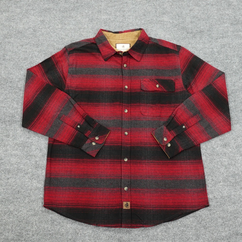 Legendary Whitetails Shirt Mens Large Red Black Striped Flannel Buck Camp Cotton